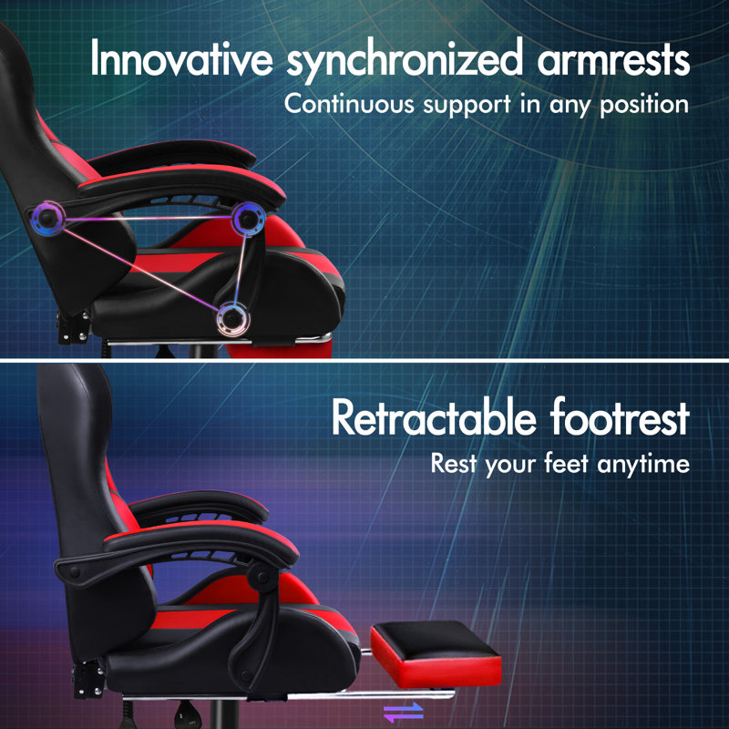 Brayden Studio Nylon Gaming Chair with Headrest, Red, Red