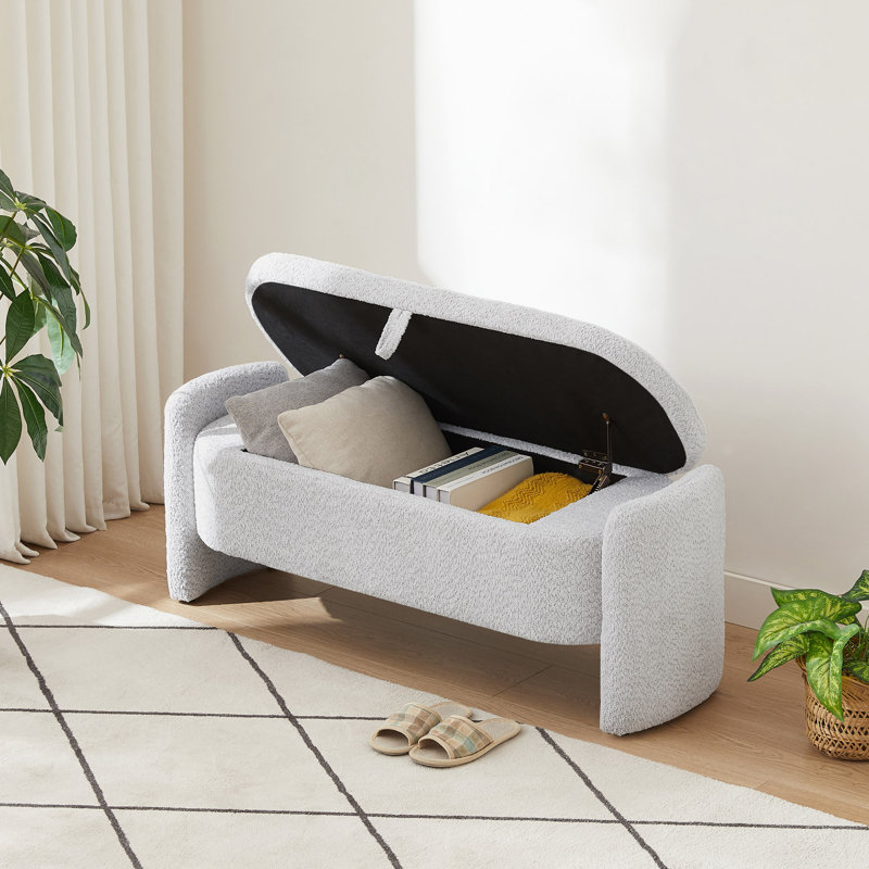 Banc de rangement ovale en tissu polaire, Gris