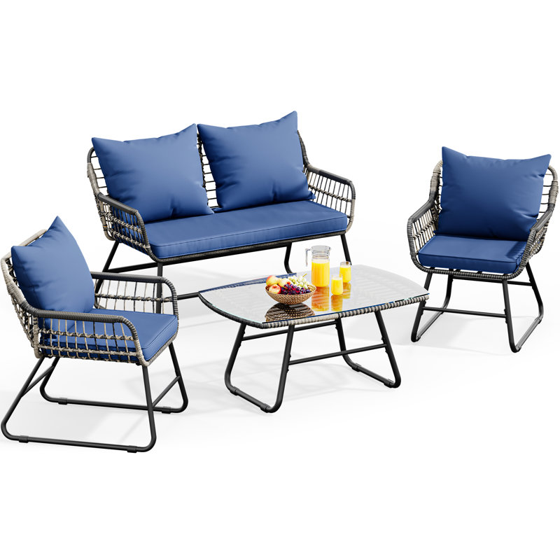 Ensemble bistro Latitude Run® All-Weather Rattan, Bleu, Gris / noir