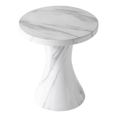 Isidra 19" Round Fiberstone Side Table With Marble-Inspired Finish And Flared Pedestal Base For Living Rooms, Patios, Or Lounge Spaces