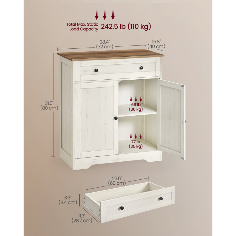 Farmhouse Sideboard Storage Cabinet with Drawer and 2 Doors 72 x 40 x 80 cm Rustic White