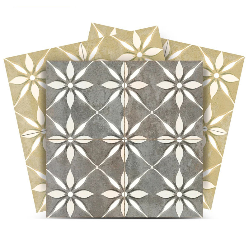 Carrelage mosaïque floral en vinyle 6 po x 6 po (ensemble de 24), Gris / kaki