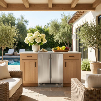 24" Built-In Dual-Zone Outdoor Beverage & Wine Refrigerator - 20 Bottles, 60 Cans, Stainless Steel Fridge with Automatic Defrost & Lock, Removable She | Fridge.com