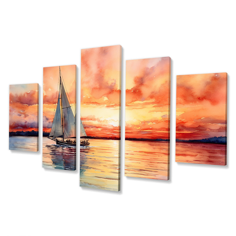 Couleurs pastel voilier coucher de soleil «V»