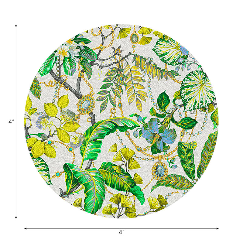 Plumeria Natural Vegan Leather Round Coasters, Lemon