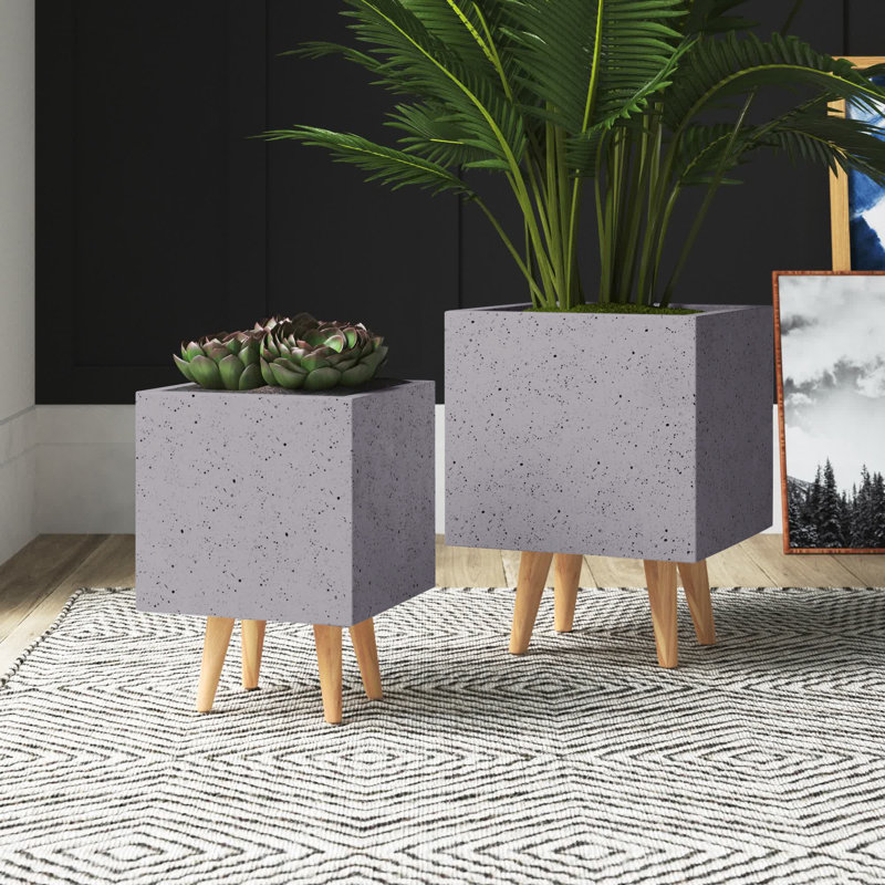 Ensemble de pots à fleurs en métal 2 pièces Annmarie, Gris