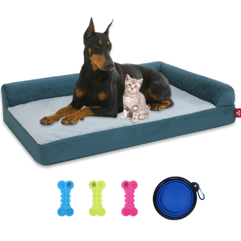 Lit orthopédique pour chien avec traversins amovibles - Lit pour chien très grand et lavable, Bleu marine