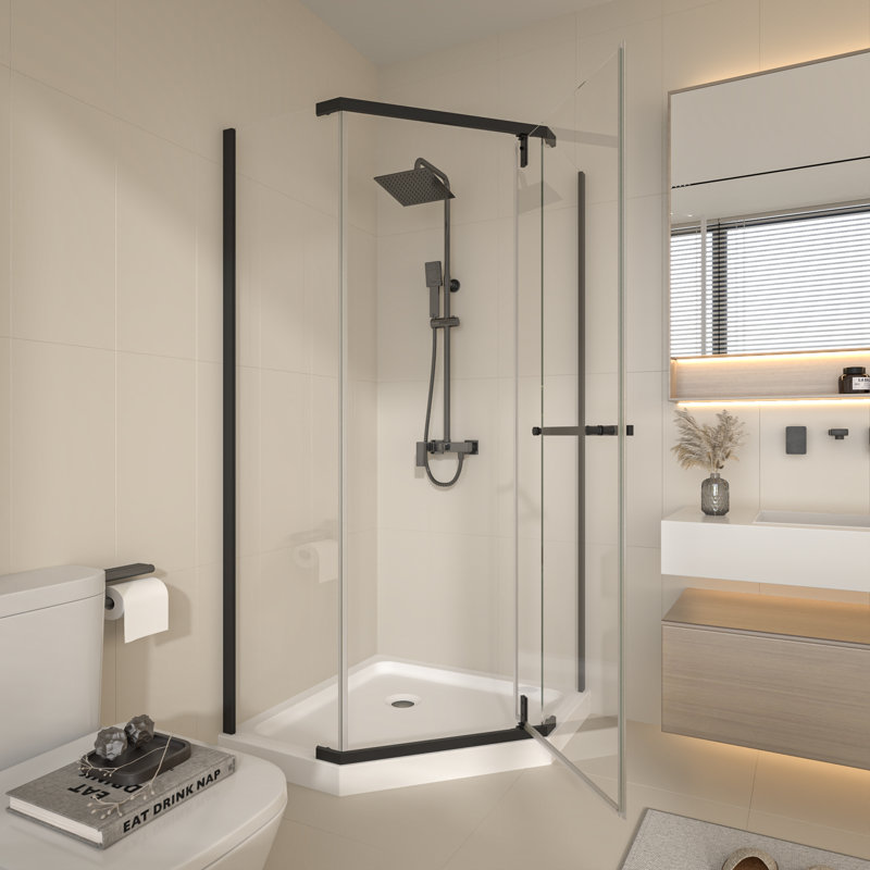 36'' W x 36'' D x 72'' H Pivot Semi-Frameless Neo-Angle Reversible Shower Enclosure, Matte Black