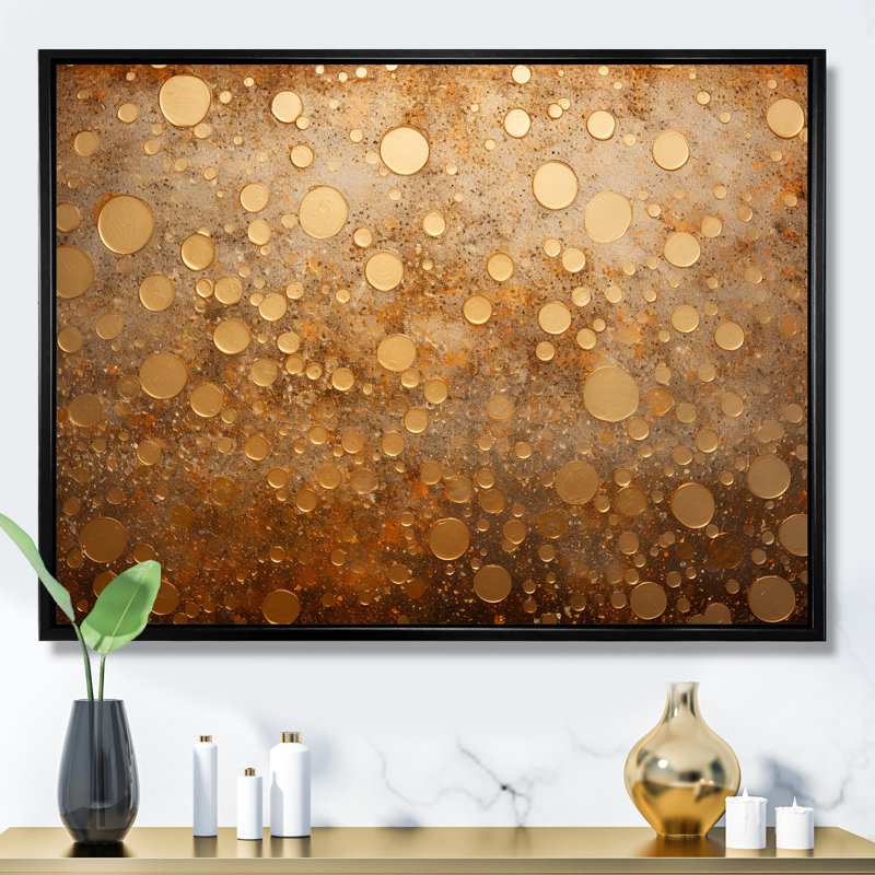 Gold Perlages Pulse - reproduction d'art sur toile abstraite, Cadre flottant noir, H 12 po x l 20 po x P 1 po