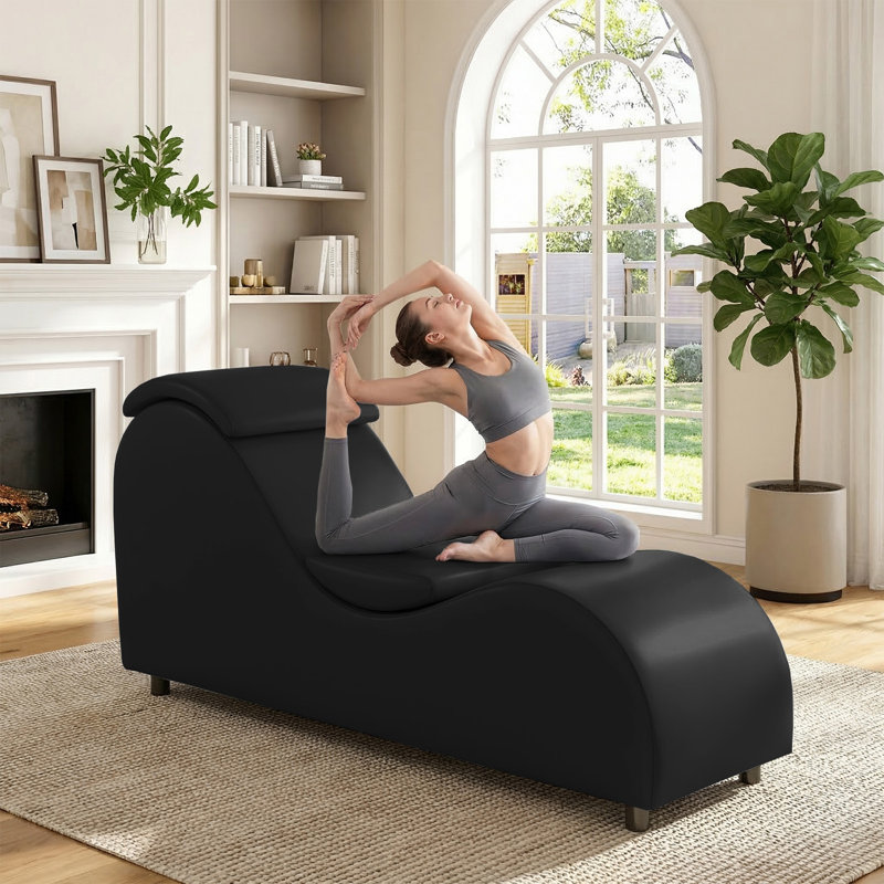 Chaise longue ergonomique en similicuir, Black