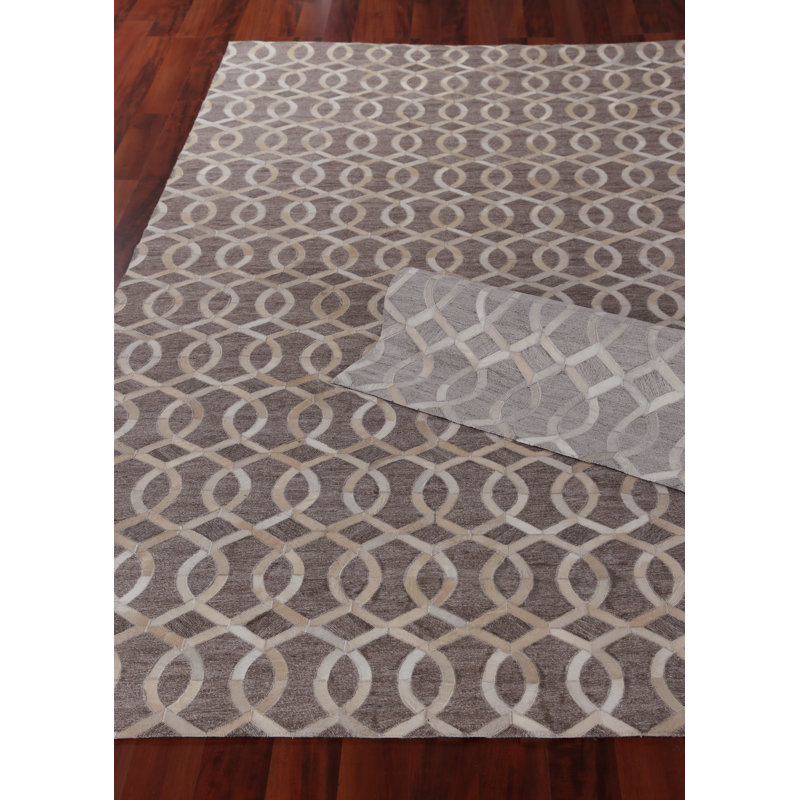 Berlin Cowhide Geometric Area Rug in Silver, Rectangle 5' x 8'