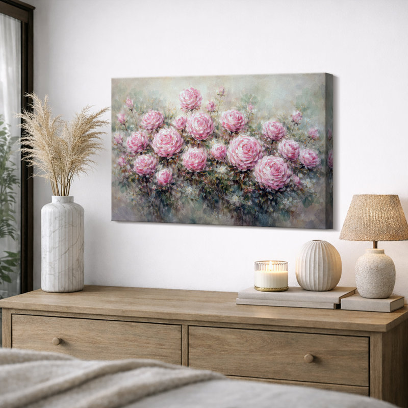 Œuvre de roses roses, images de jardin floral, art mural impression sur toile encadrée, H 12 po x l 18 po x P 1,5 po