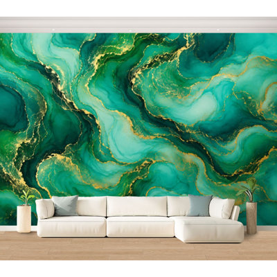 Papier peint adhésif autocollant noir vert aquarelle paillettes dorées Aquarelle alcool encre éclaboussure de papier autocollant amovible pour décoration murale H 100 po x l 144 po