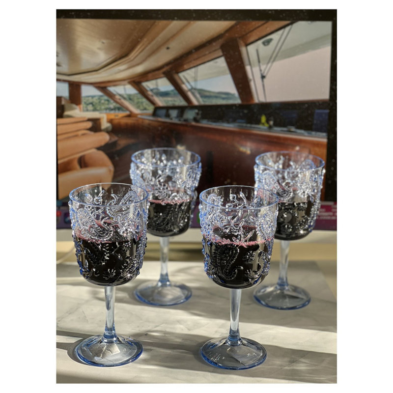 Verres à vin en plastique à motif cachemire, Bleu