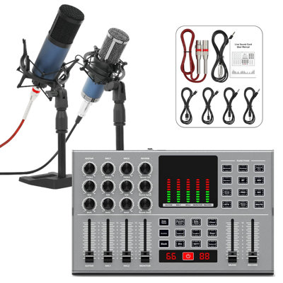 Podcast Equipment Bundle, 2 F11 Condenser Microphones for Y12 Live Sound Card, Perfect for Podcasting, Recording, Singing, Streaming