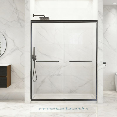 56–60 In. W X 72 In. H Semi-Frameless Double Sliding Shower Door With 1/4 In. (6mm) Clear Tempered Glass And Safety Film