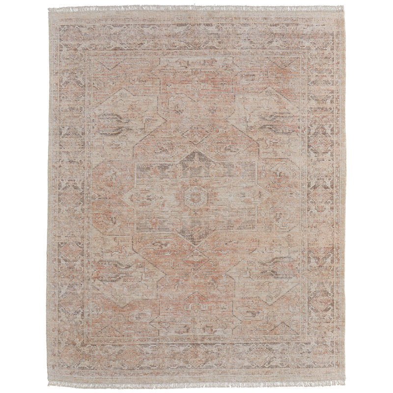 Tapis décoratif à médaillon transitionnel orange / brun clair / ivoire Ramey, Rectangle 3 pi 6 po x 5 pi 6 po