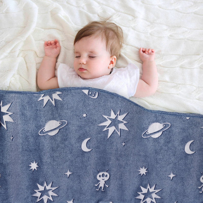 Kids' Glow-in-the-Dark Space & Astronaut Throw Blanket - Soft & Warm, Blue