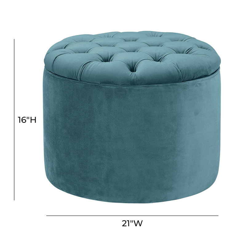 Repose-pieds rond avec rangement en velours Alvin, Velours bleu mer