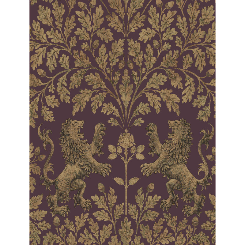 Pearwood Floral Metallic Wallpaper Roll, Gold/Burgundy