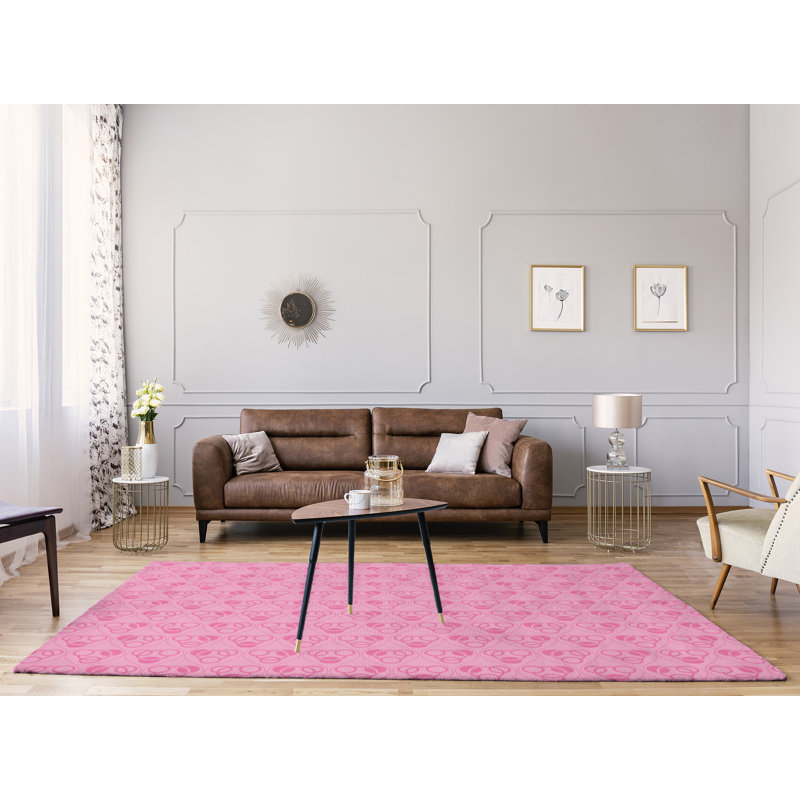 Tapis rose/rouge vagues cercles et vagues monochromes, Rectangle 8 pi x 10 pi