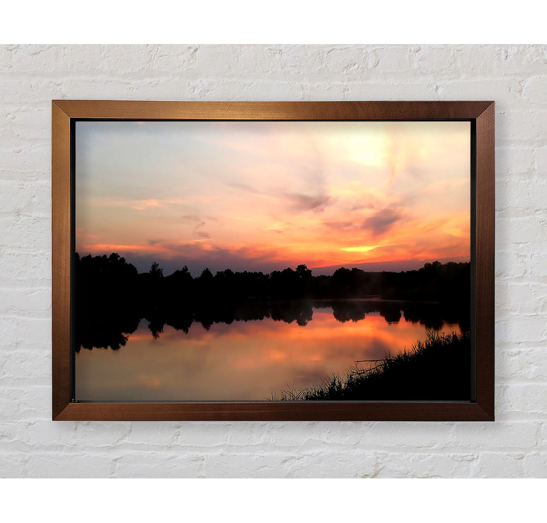 Sonnenuntergang Baum Reflexionen Gerahmter Druck