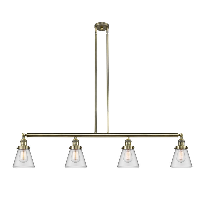 Luminaire suspendu linéaire à 4 lumières pour îlot de cuisine Lemieux, H 10 po x l 50,88 po x P 6,25 po, Gris, Laiton antique