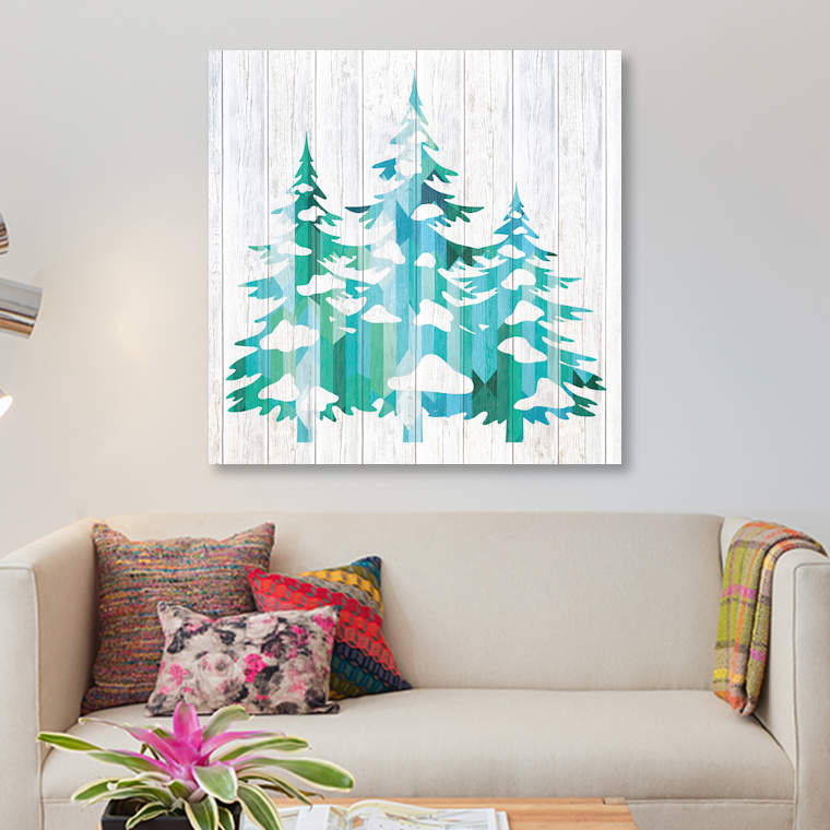" Snowfall Pines " by 5by5collective, 26" H x 26" W x 1.5" D, Black Framed Canvas, No Matte