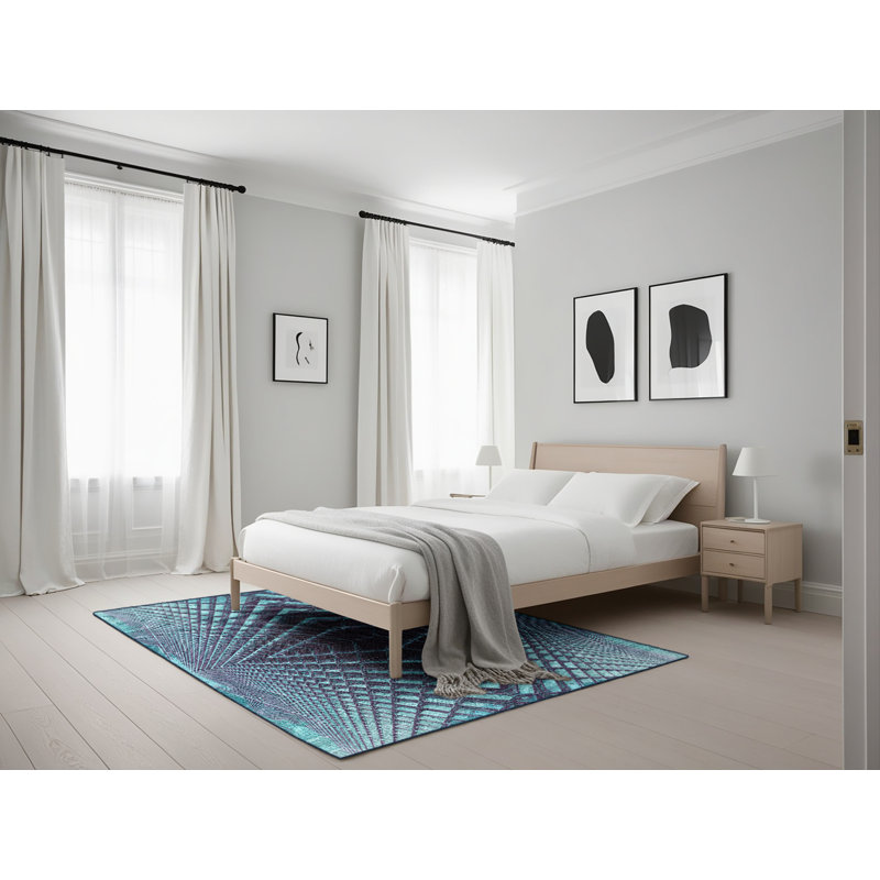 Tapis bleu/noir à motifs, Rectangle 5 pi x 7 pi