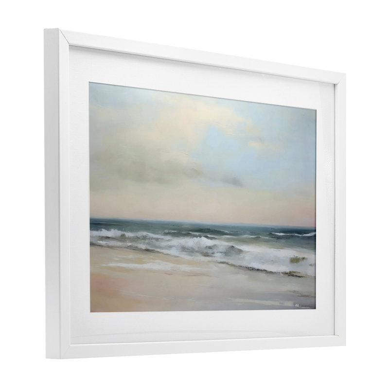 Sandy Shore in Neutrals, reproduction encadrée sous verre, design by Creative Studio, H 14 po x l 20 po, Cadre blanc côtier