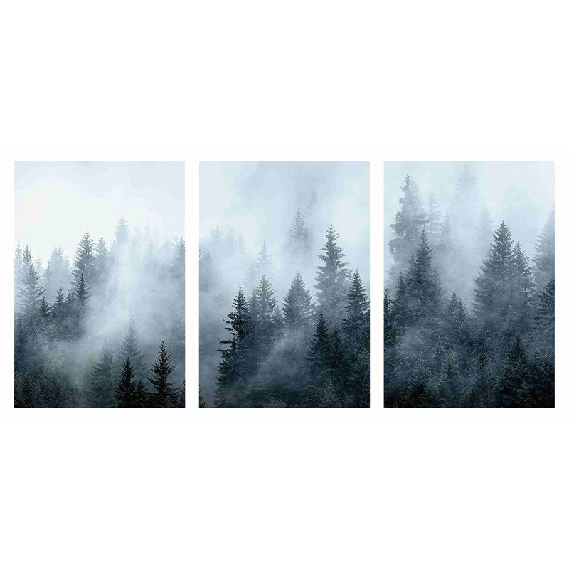 Chorleywood brouillard, forêt de pin sur toile, 3 pièces, H 24 po x l 32 po x P 1,5 po