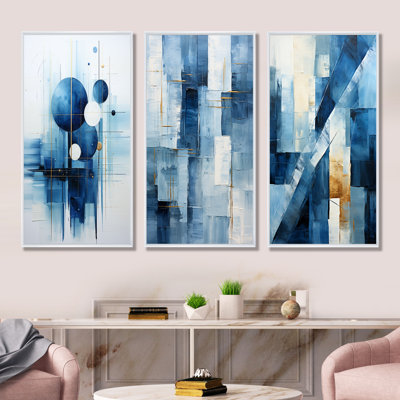 Blue And White Nautical Shapes I - Coastal Minimalism Wall Decor Set Of 3