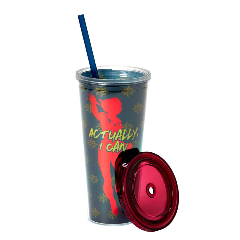 Verre à vin 16 oz avec couvercle et paille Marvel's Captain Marvel Actual I Can