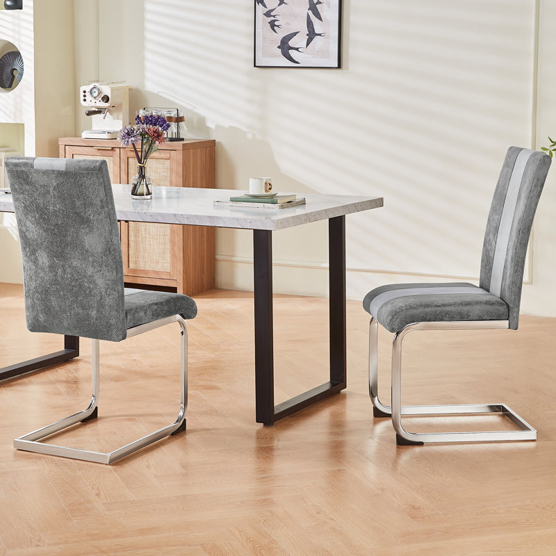 Amelie-Grace Faux Leather Upholstered Armless Dining Chair, Suede Grey