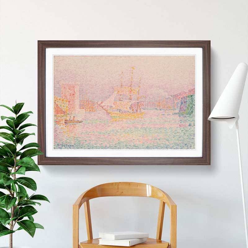 The Harbour at Marseilles by Paul Signac - Picture Frame Painting, Walnut, 48cm H x 65cm W x 2cm D