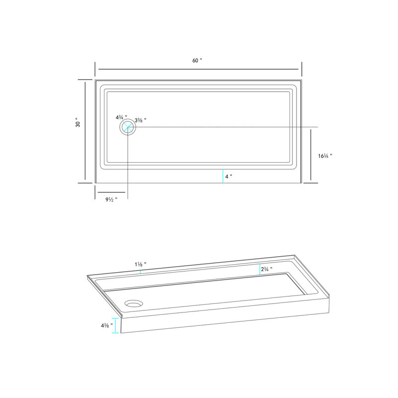 Laredo 60'' W 30'' D Rectangular Single Shower Base, Left