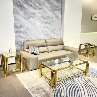 Modern Coffee Table With Double-Layer Clear Glass, Gold - Living Room & Home Office Stainless Steel Glass Working Areas Decor
