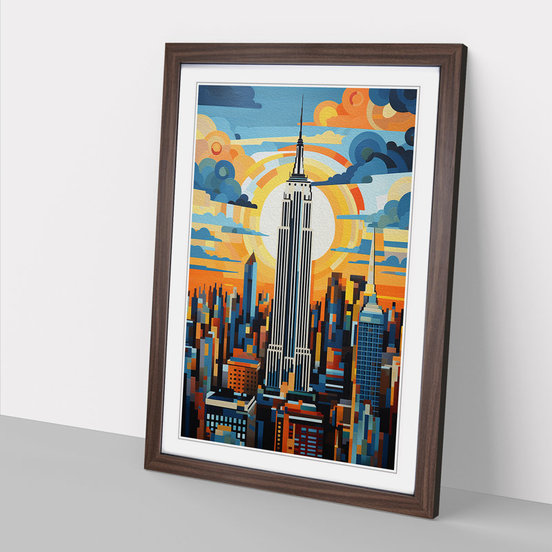 Empire State Building Contemporary No.2 - Single Picture Frame Print on Wood, Walnut, 64cm H x 46cm W x 2cm D