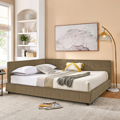 Queen Size Upholstered Tufted Bed Frame, Sofa Bed Frame With Comfortable Backrest And Armrests, Queen Size Bed