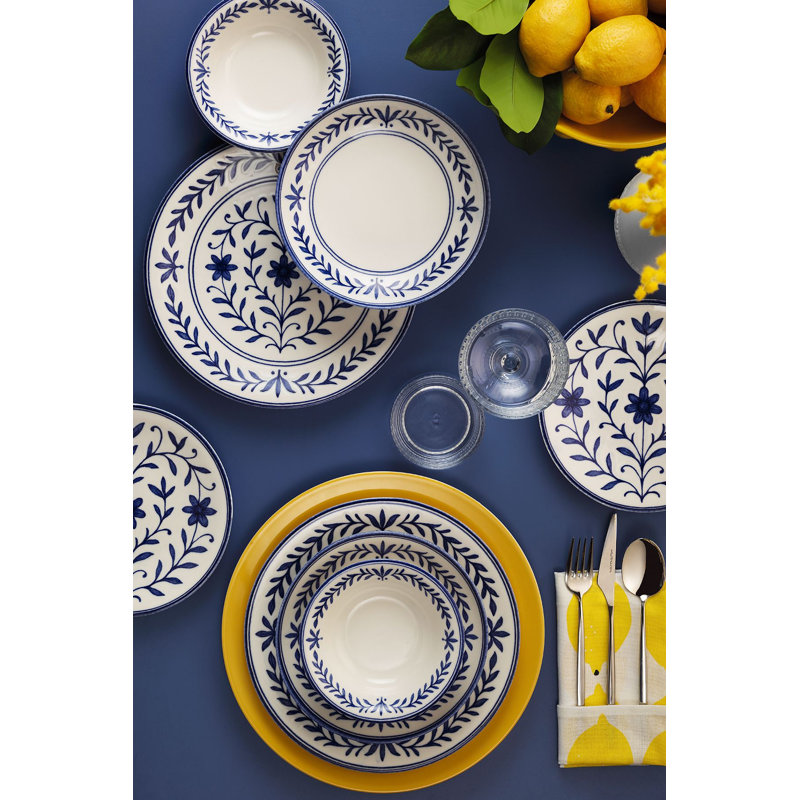 Elegant 24-Piece Dinner Set, Blue Porcelain, Includes 6 Service Plates (9.8 in), 6 Dinner Plates (8.3 in), 6 Bowls (5.1 in), and 6 Dessert Plates (8.3 in) | Microwave & Dishwasher Safe | Perfect for Modern Dining