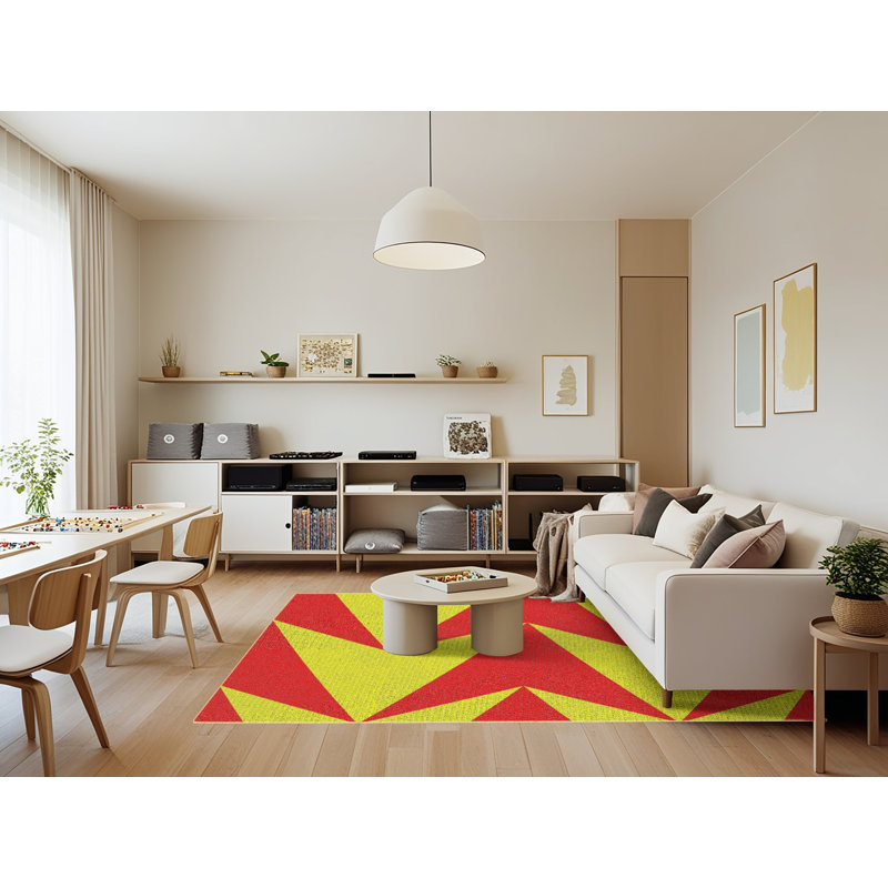 Tapis rouge / jaune à motif abstrait Marlene, Rectangle 7 pi x 9 pi