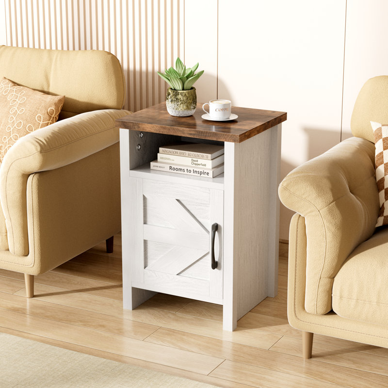 Farmhouse Modern Nightstand with Shelf and Barn Door, White, Individual