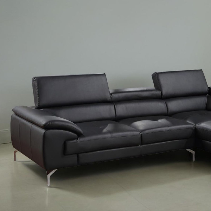 115" Wide Right Hand Facing L-Shaped Sectional Sofa, Black Faux Leather