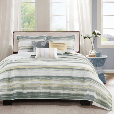 Ensemble de courtepointe imprimée pour lit double / grand jaune 6 pièces, ensemble de literie douce avec coussins décoratifs assortis
