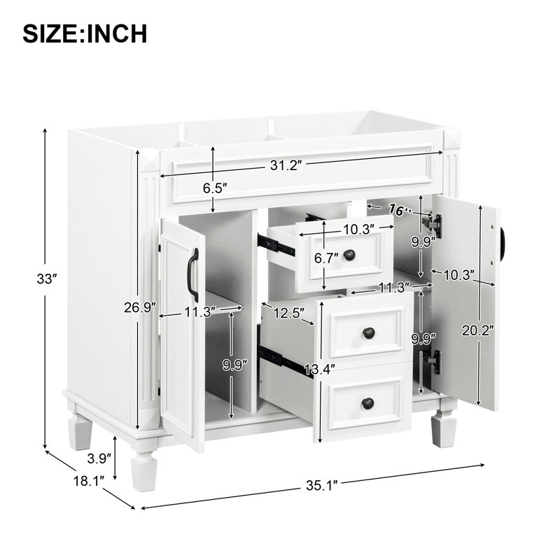 Armoire de rangement pour salle de bain avec 2 portes à fermeture douce et 2 tiroirs, Noyer
