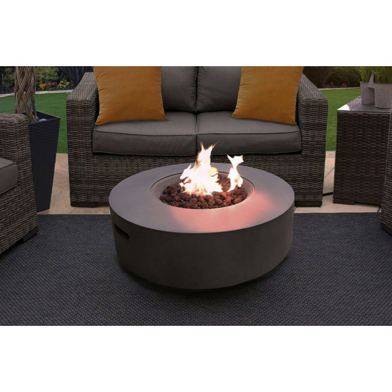 Aleidy Round Polyresin Propane Smokeless Fire Pit, Faux Dark Stone