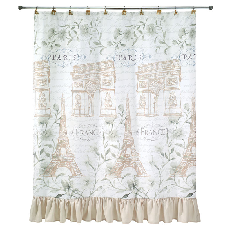 Paris Botanique Ivory and Gold Polyester Shower Curtain