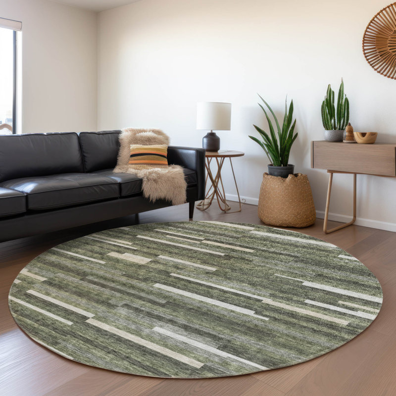 Premium Machine Washable Prisco Olive Rug, Round 8'