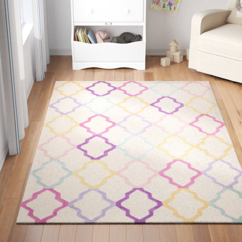 Tapis en laine indienne touffeté à la main pour enfants Thomaston, Rectangle de 10 pi x 14 pi
