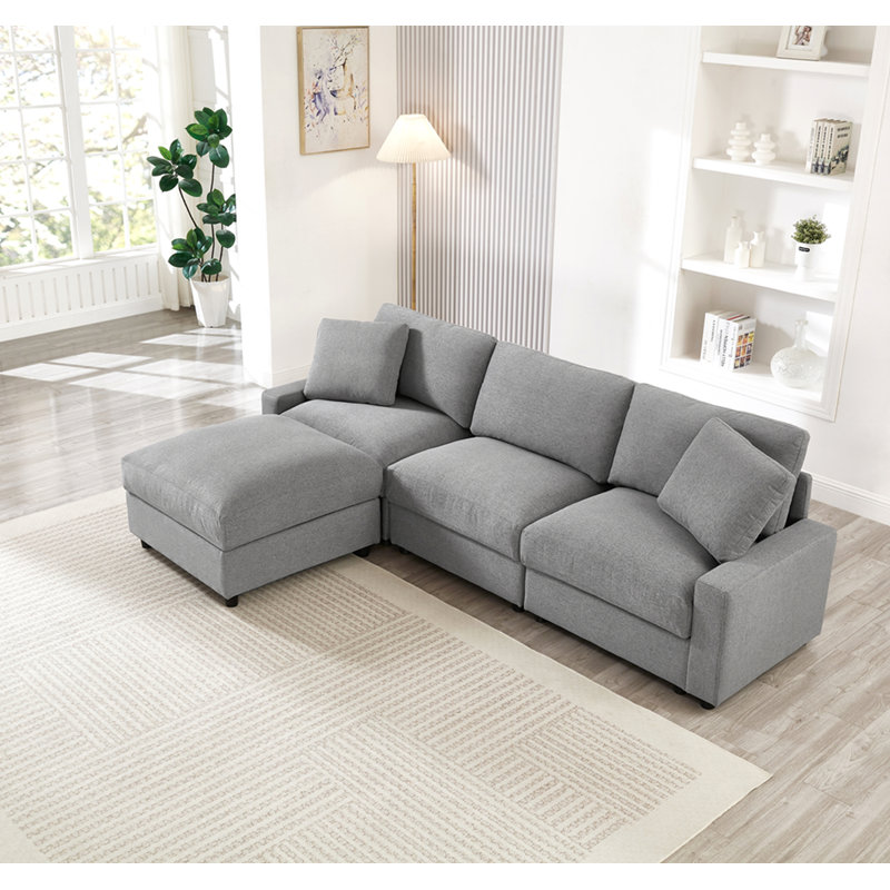 Canapé modulaire modulaire, ensemble de canapé en forme de L de 103 pouces pour le salon, canapé convertible 3 places avec repose-pieds mobile, ensemble de bricolage, 3 rangements, tissu en polyester (gris)